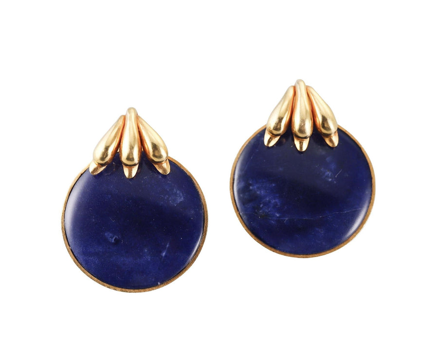 Ilias Lalaounis Greece Swan Sodalite Yellow Gold Large Earrings