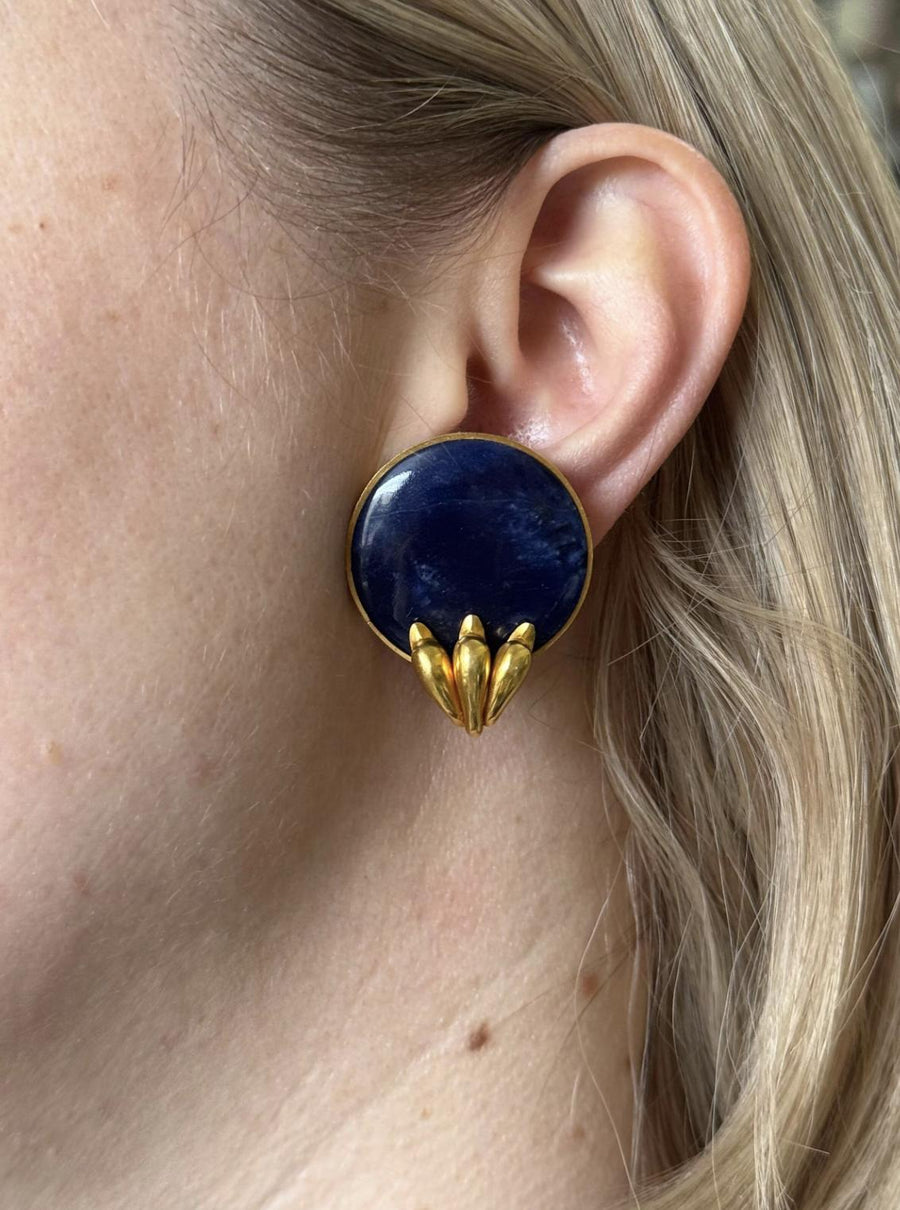 Ilias Lalaounis Greece Swan Sodalite Yellow Gold Large Earrings