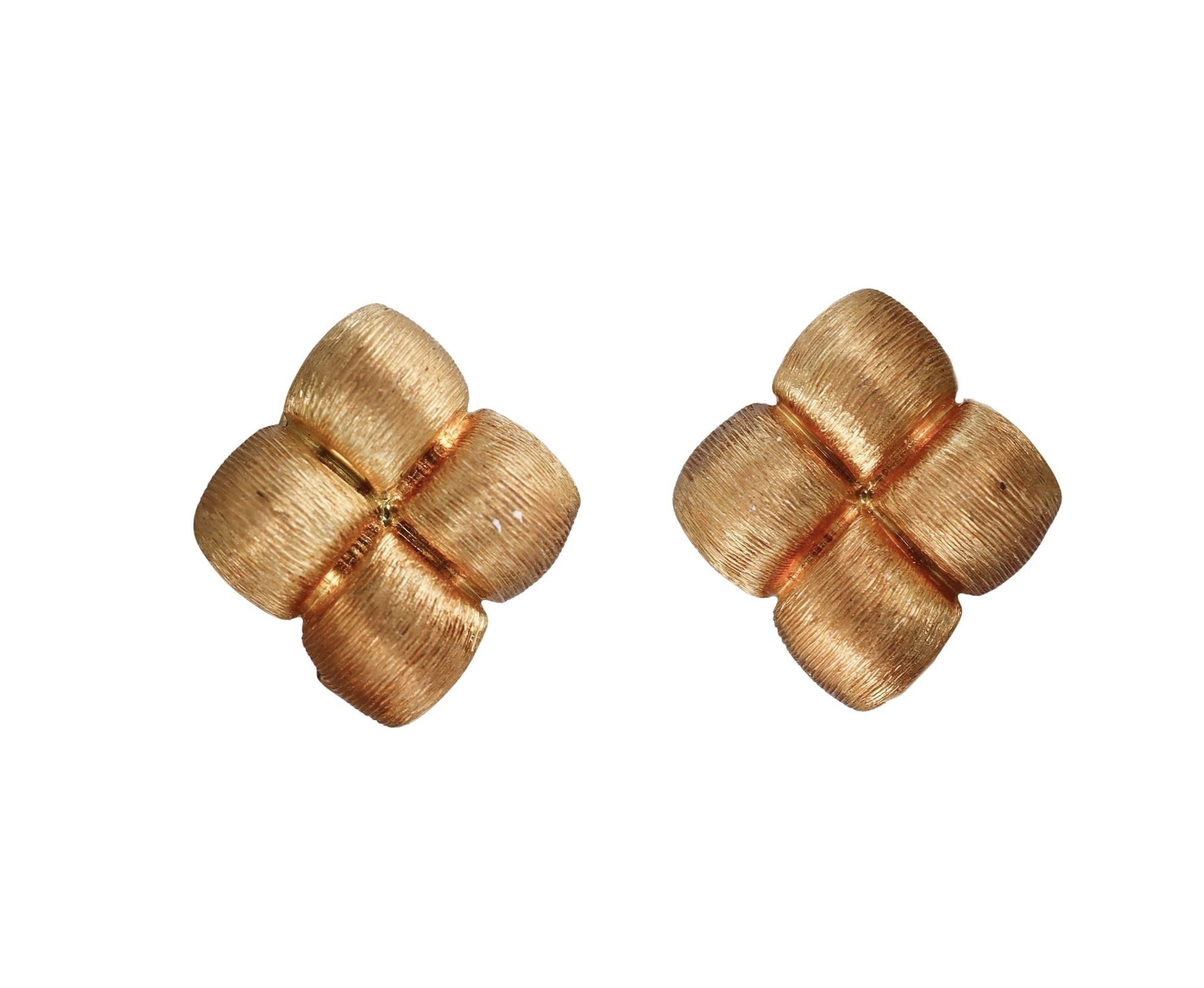 Henry Dunay Brushed Finish Yellow Gold Earrings