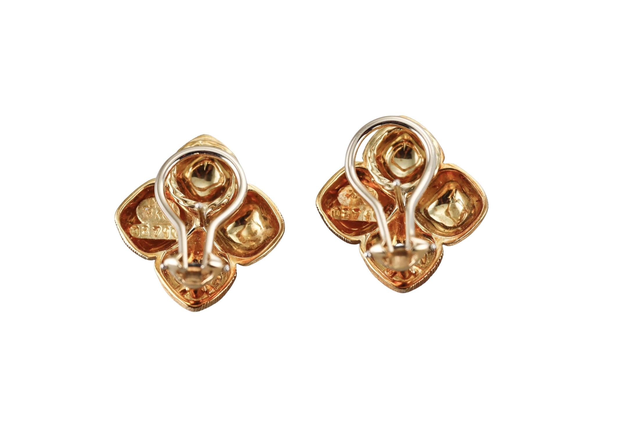 Henry Dunay Brushed Finish Yellow Gold Earrings
