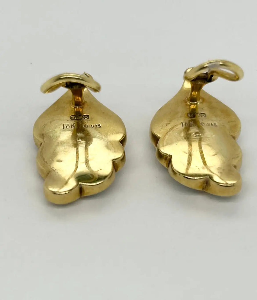 T&Co Mother Of Pearl Inlay 18k Yellow Gold Leaf Clip On Earrings