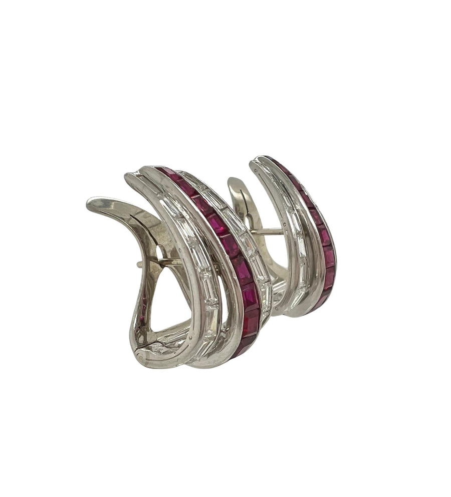 Oscar Heyman Ruby Diamond Hoop Earrings