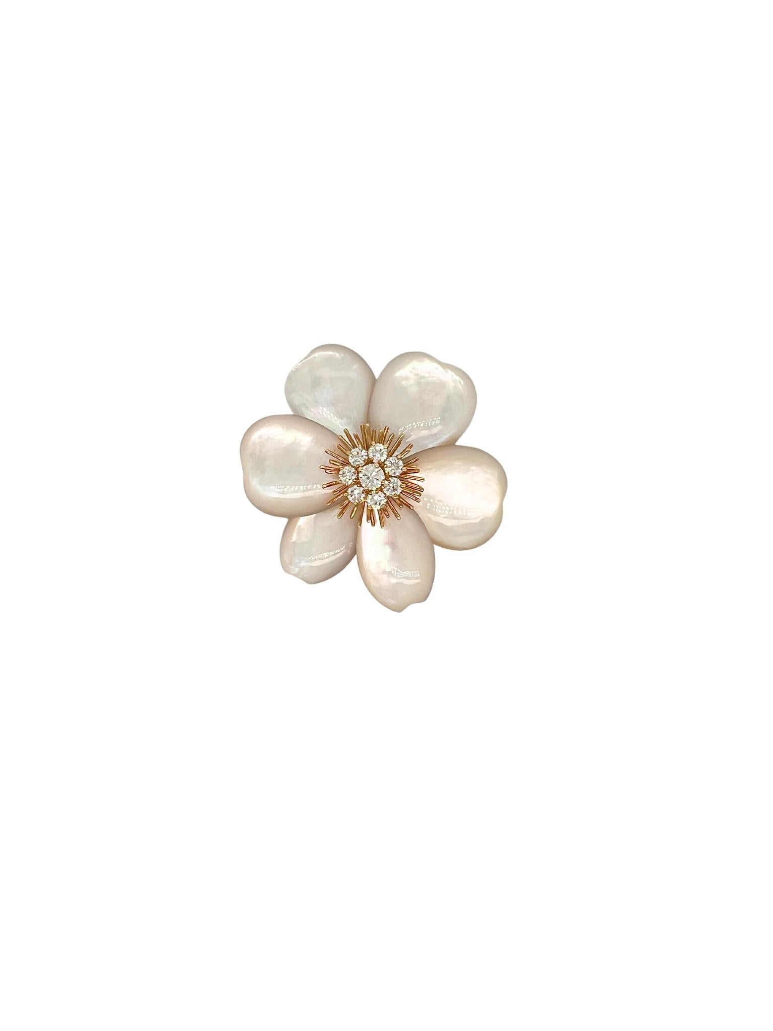 Van Cleef & Arpels 18K Gold, Mother of Pearl and Diamond Flower Brooch