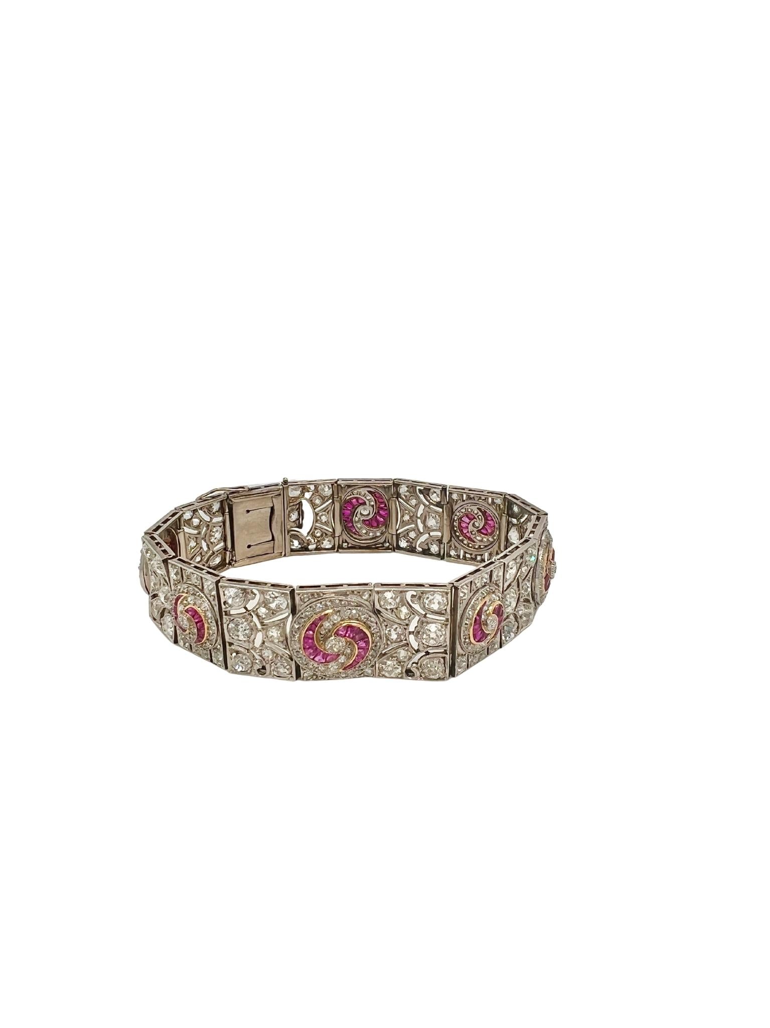 Platinum Gold Diamond Ruby Bracelet Cuff
