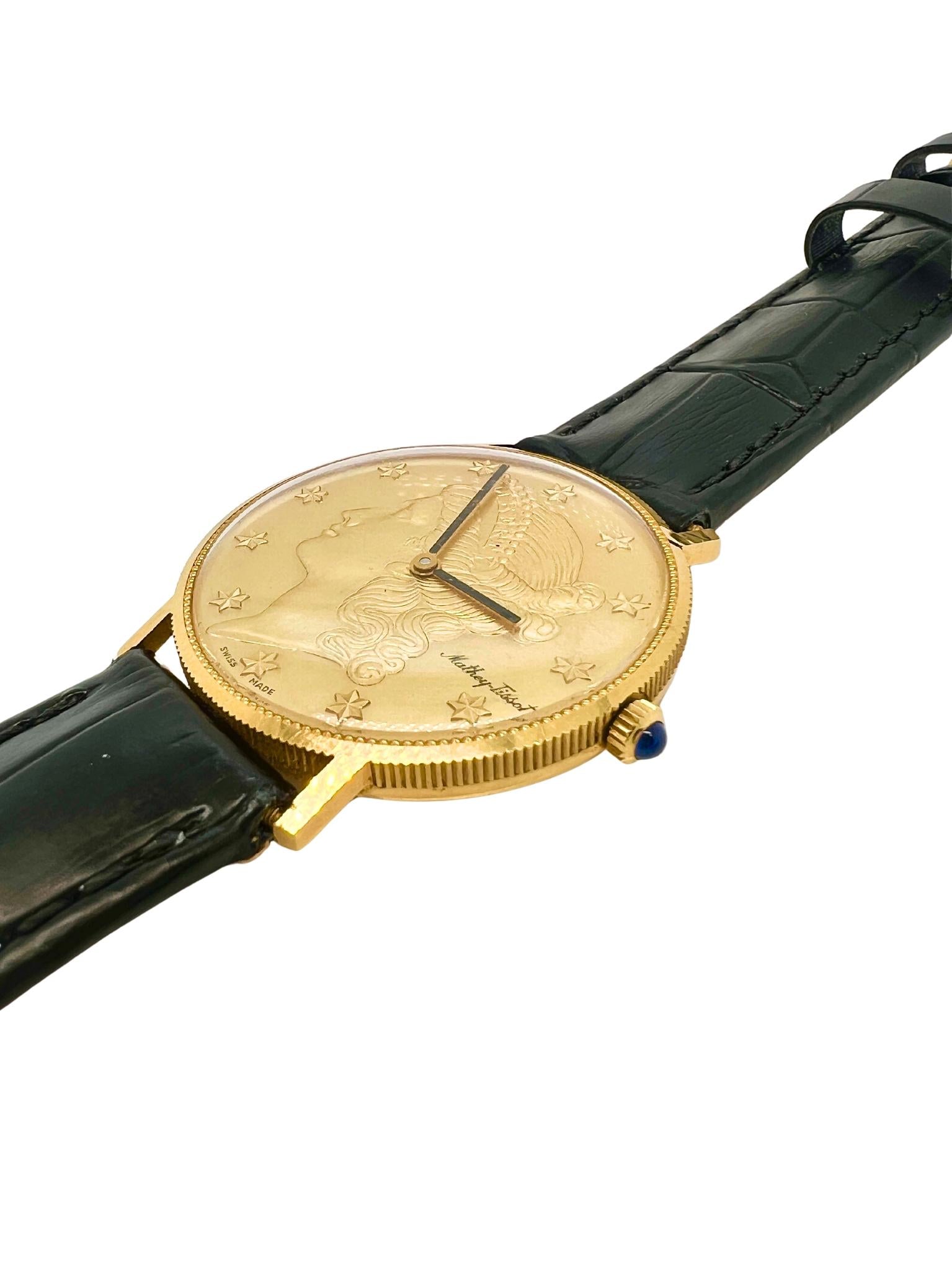 Mathey Tissot 18k Yellow Gold Liberty Coin Watch