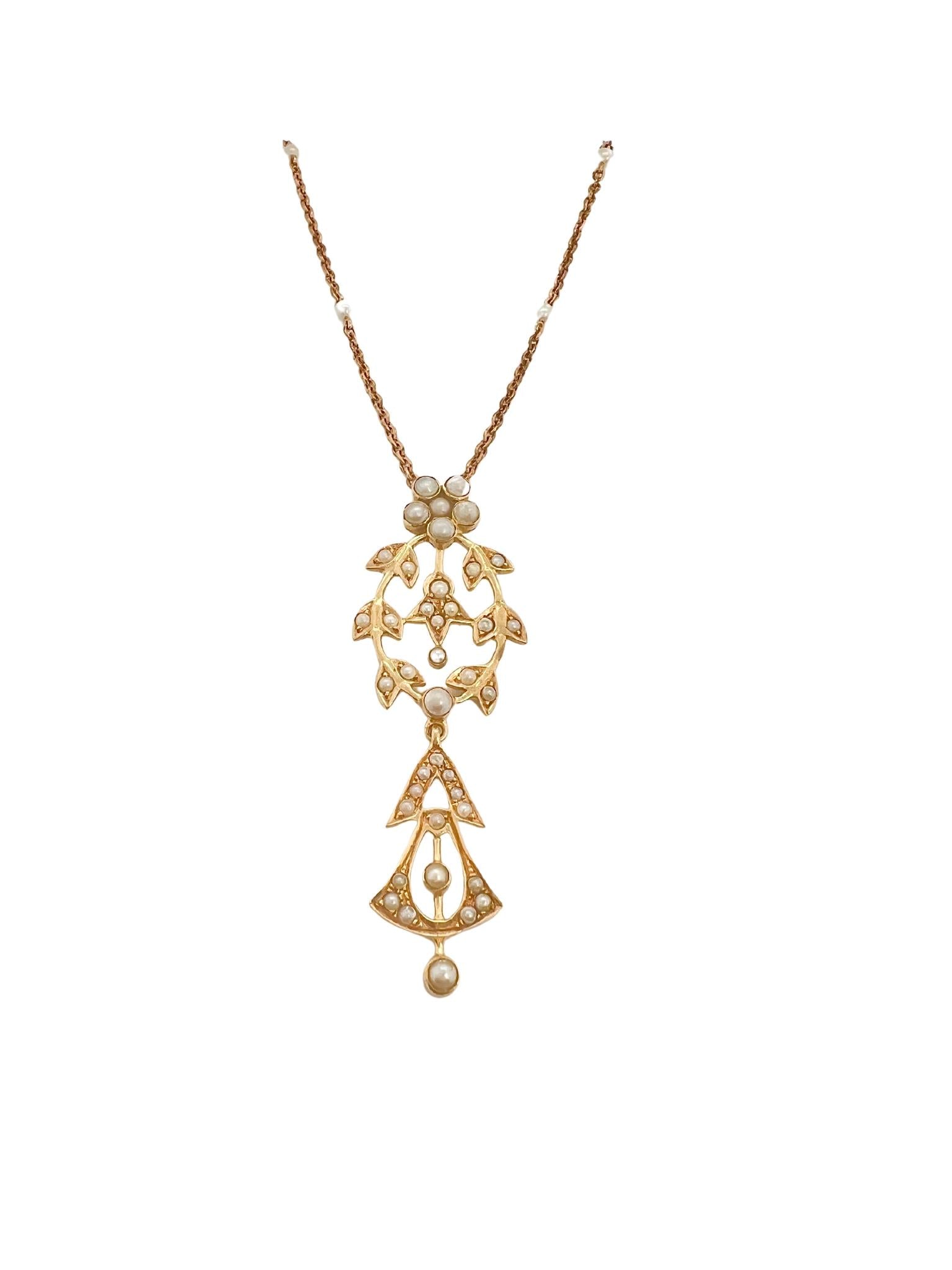 Victorian 18K Yellow Gold and Seed Pearl Necklace