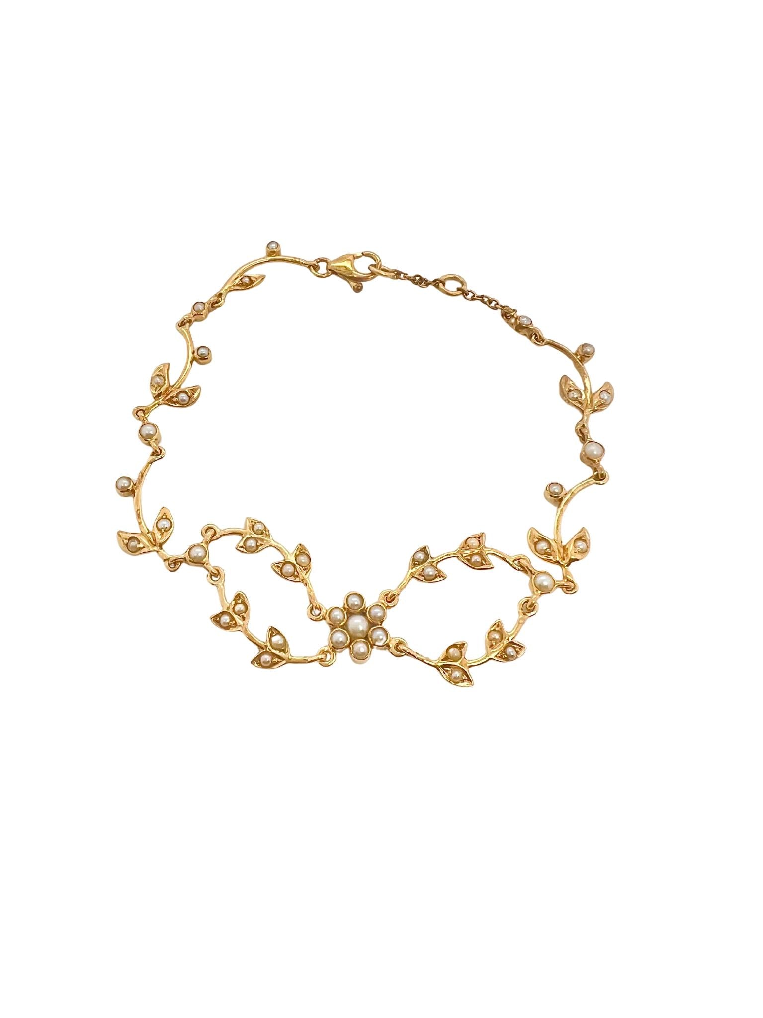 Victorian 18k Yellow Gold Seed Pearl Bracelet