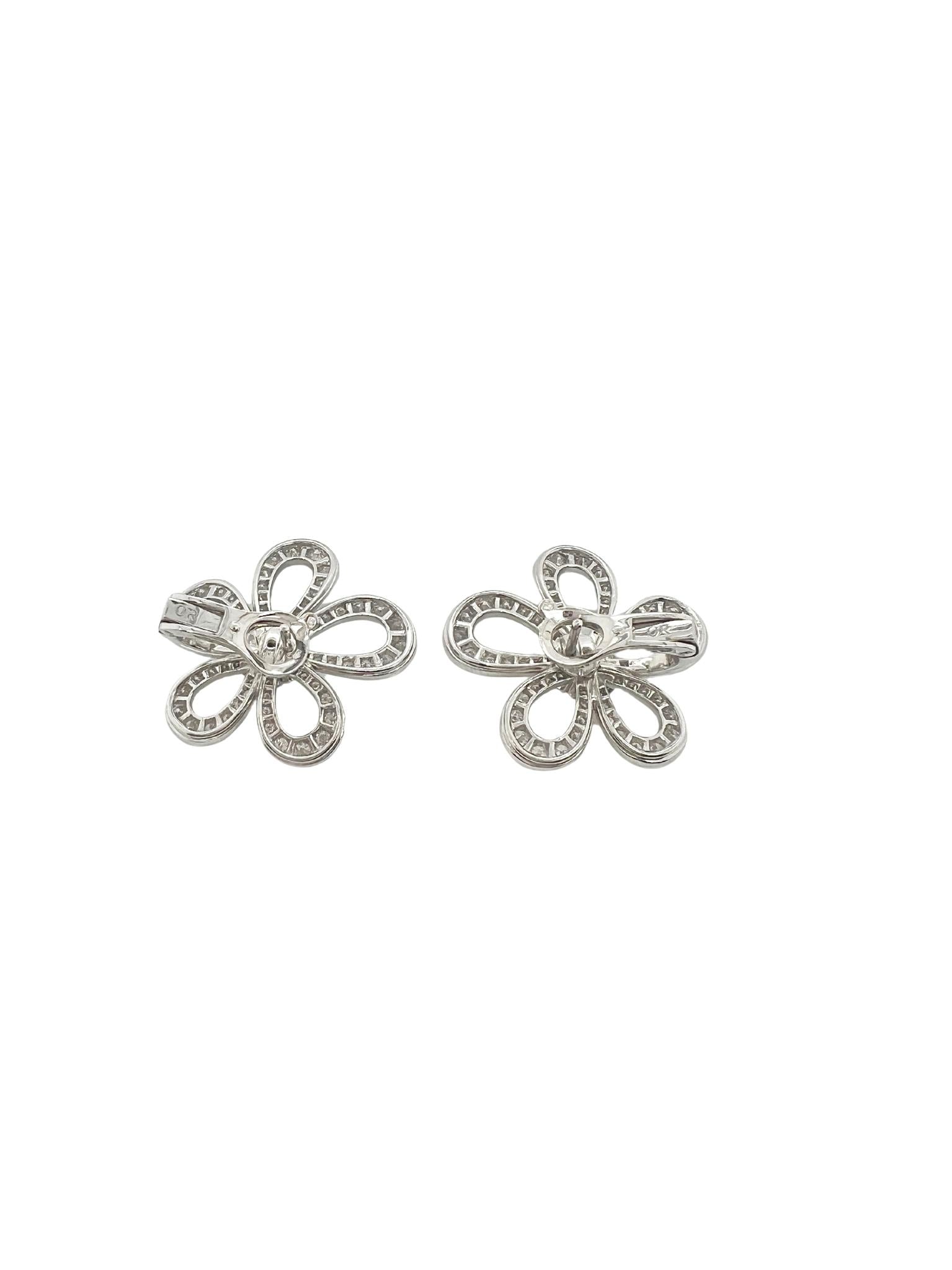 Van Cleef & Arpels 18k White Gold Diamond Flower Earrings