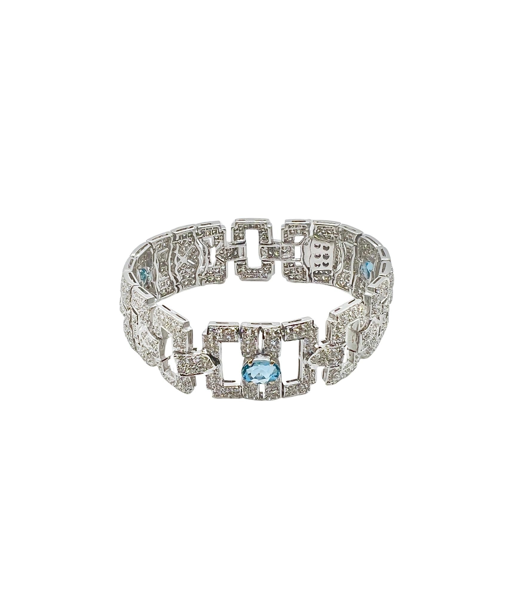 18k White Gold, Aquamarine and Diamond Bracelet