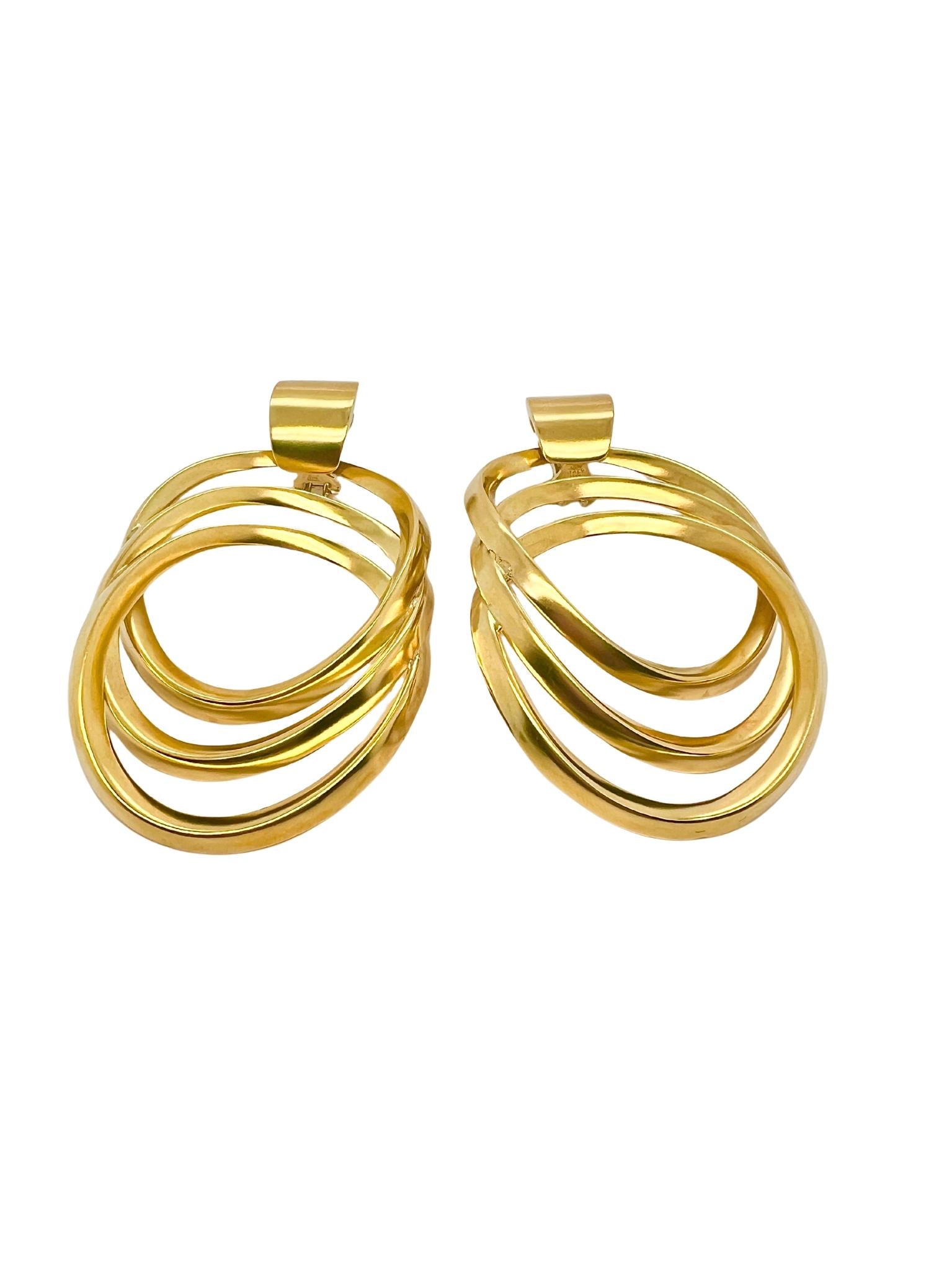 Pair of 18k Yellow Gold Oversized Oval Link Pendant Earrings