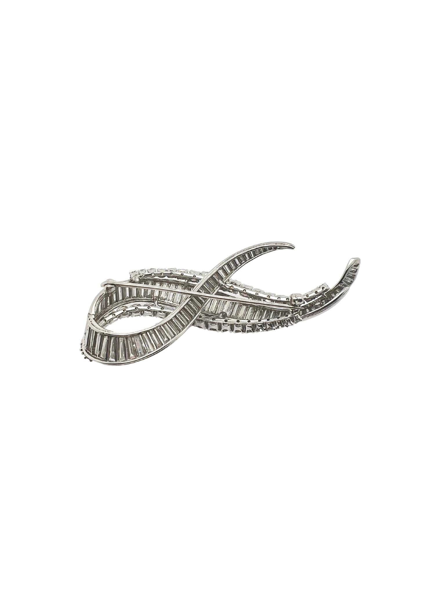 Platinum and Diamond Ribbon Clip-Brooch
