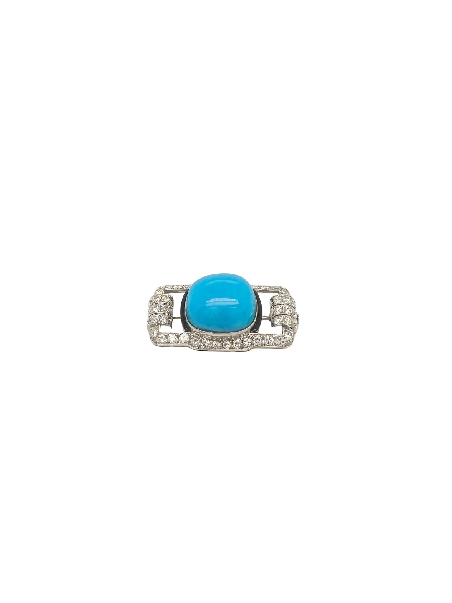 Platinum Turquoise Onyx and Diamond Brooch