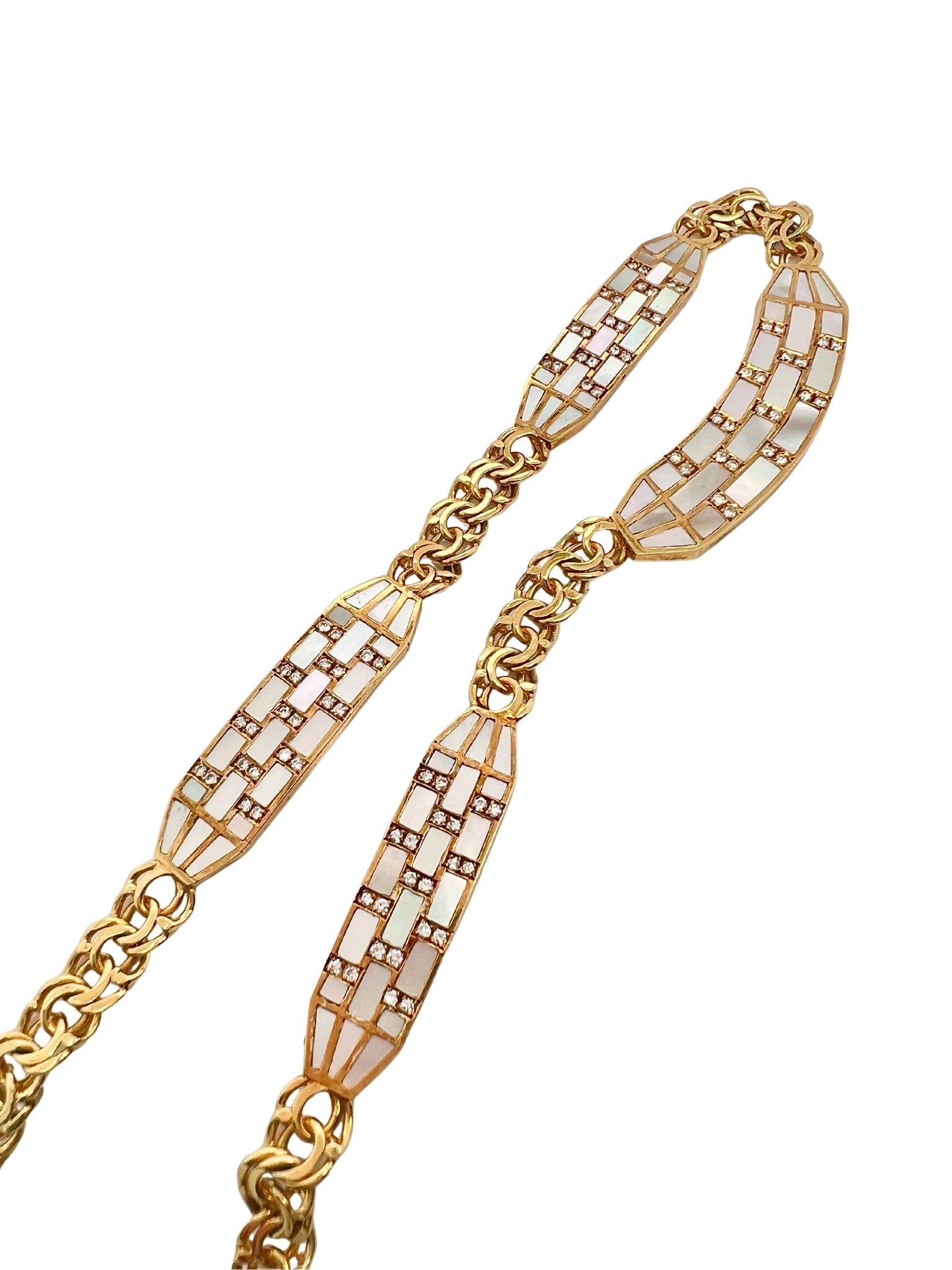 18k Gold, Mother-of-Pearl and Diamond Necklace