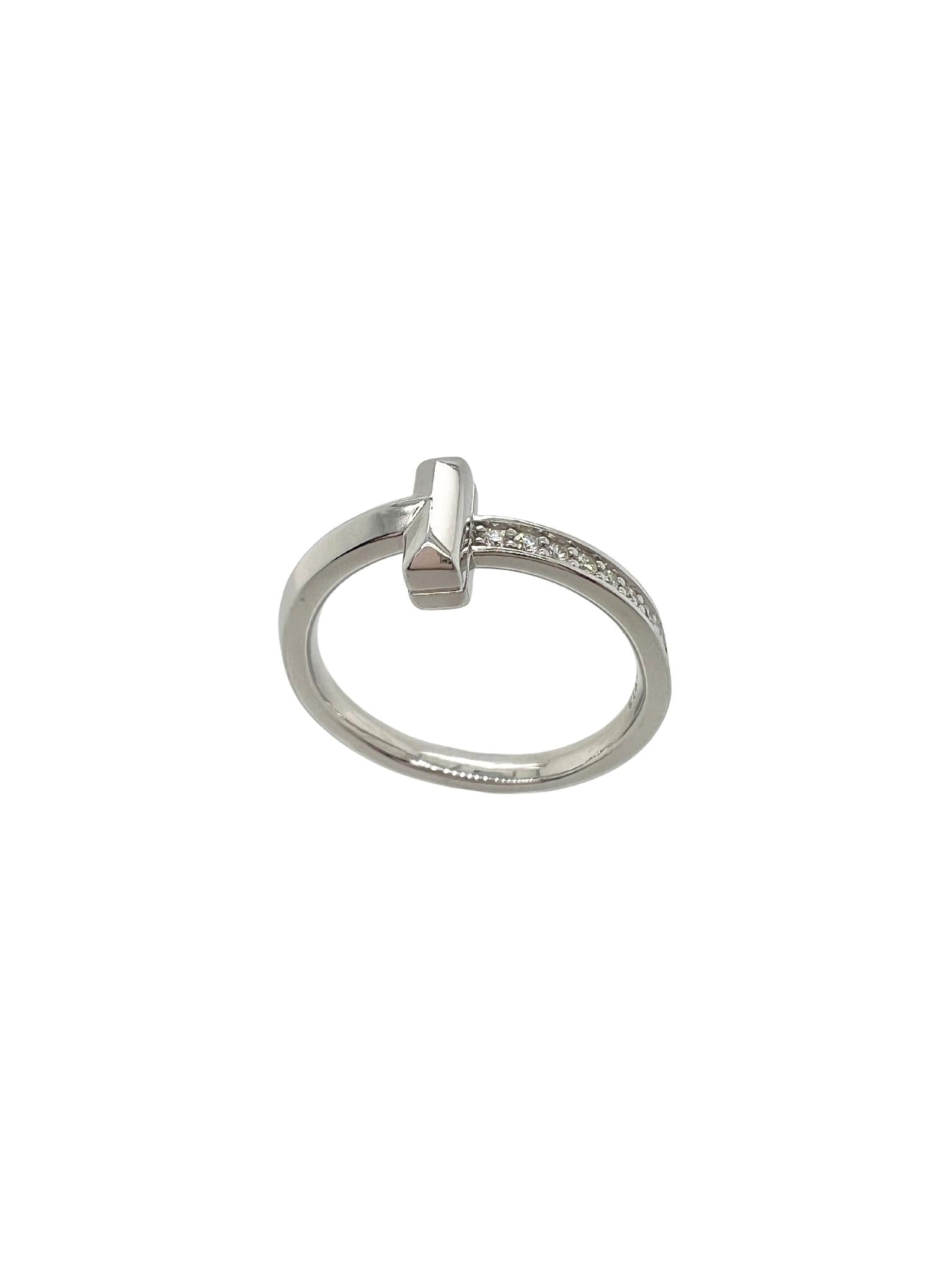 Tiffany & Co 18k White Gold Diamond T Ring