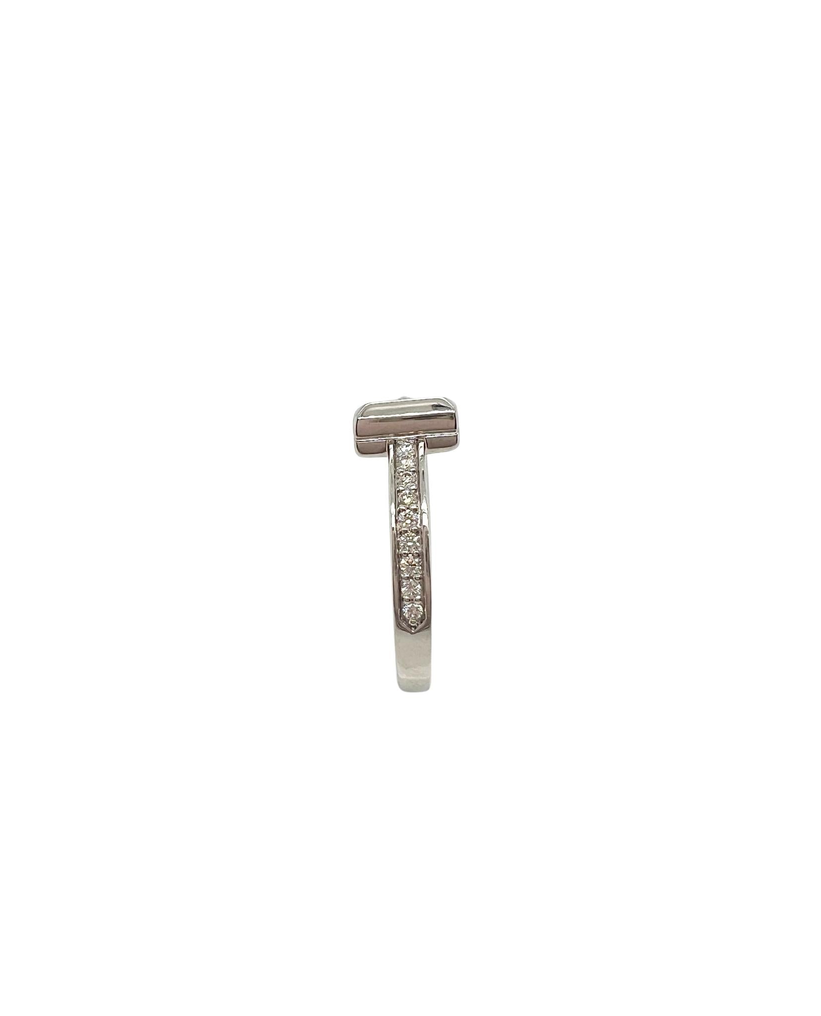 Tiffany & Co 18k White Gold Diamond T Ring