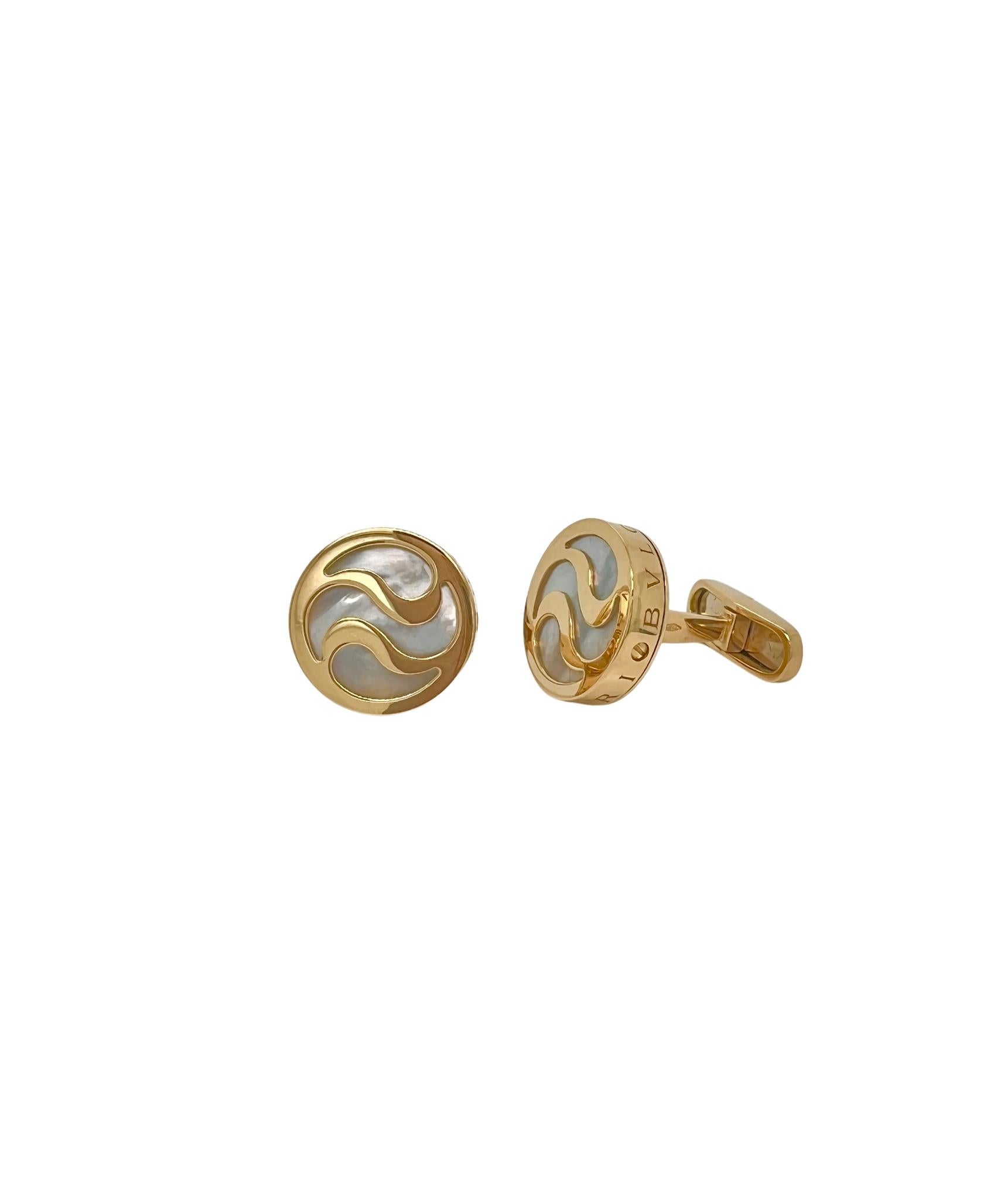 Bvlgari 18K Yellow Gold Mother of Pearl Cufflinks