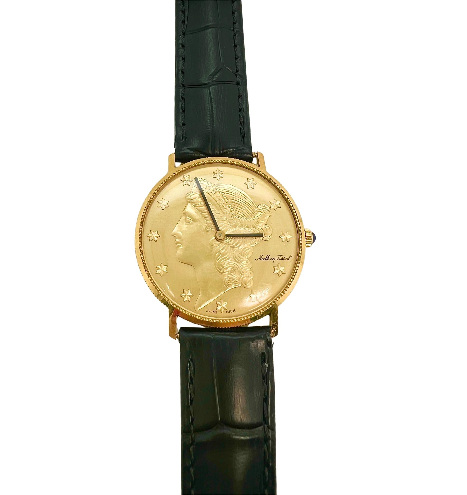 Mathey Tissot 18k Yellow Gold Liberty Coin Watch
