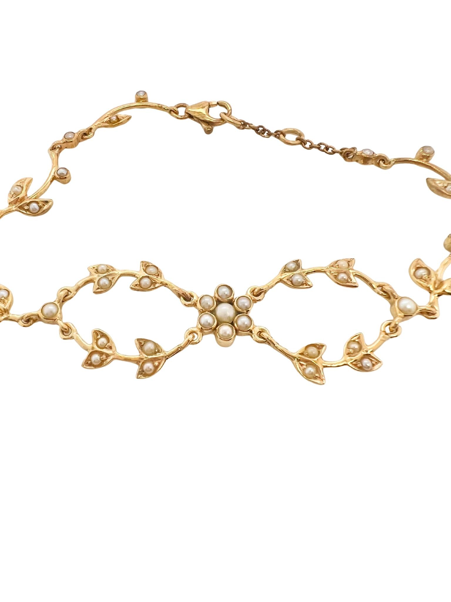 Victorian 18k Yellow Gold Seed Pearl Bracelet