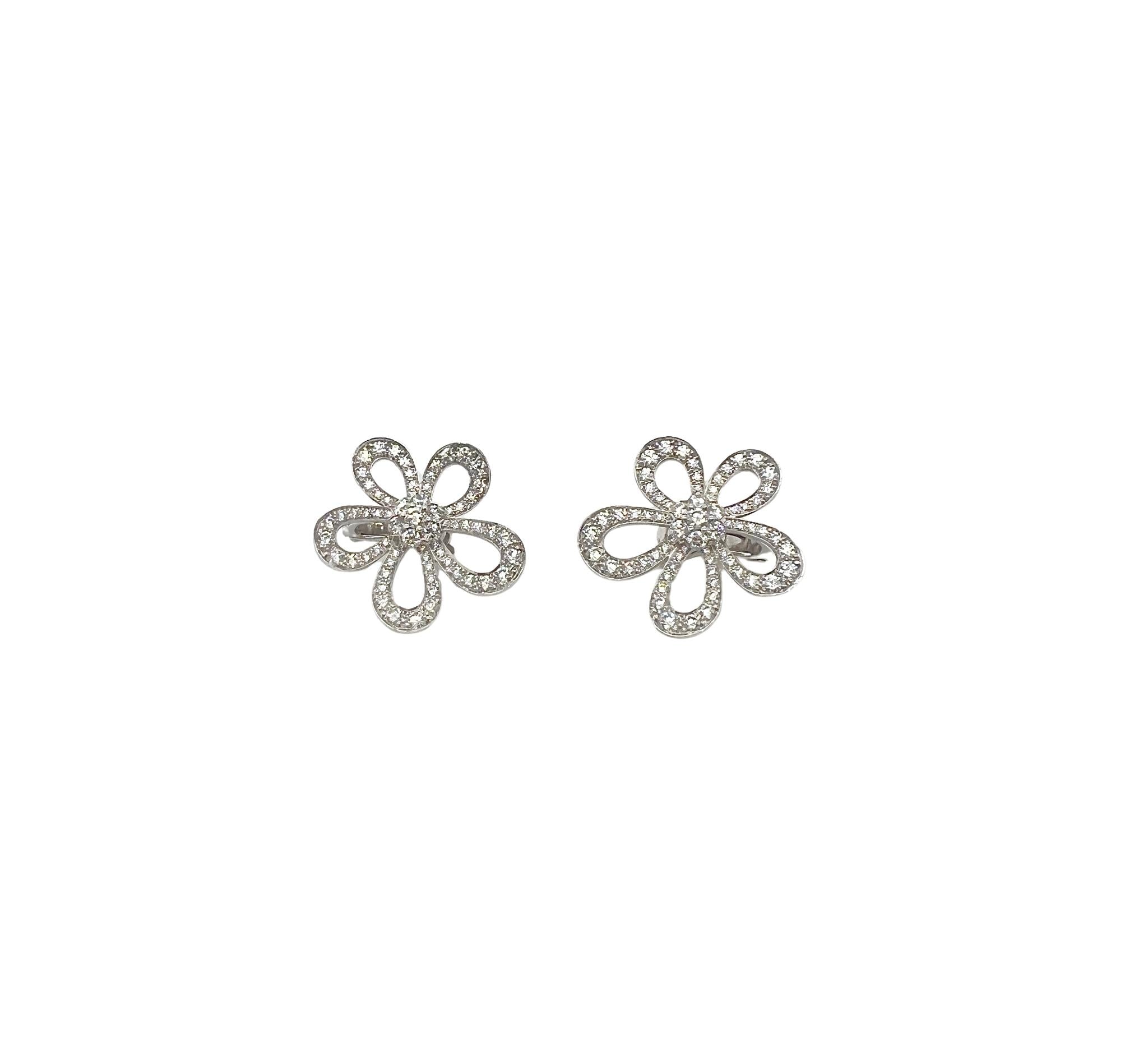 Van Cleef & Arpels 18k White Gold Diamond Flower Earrings