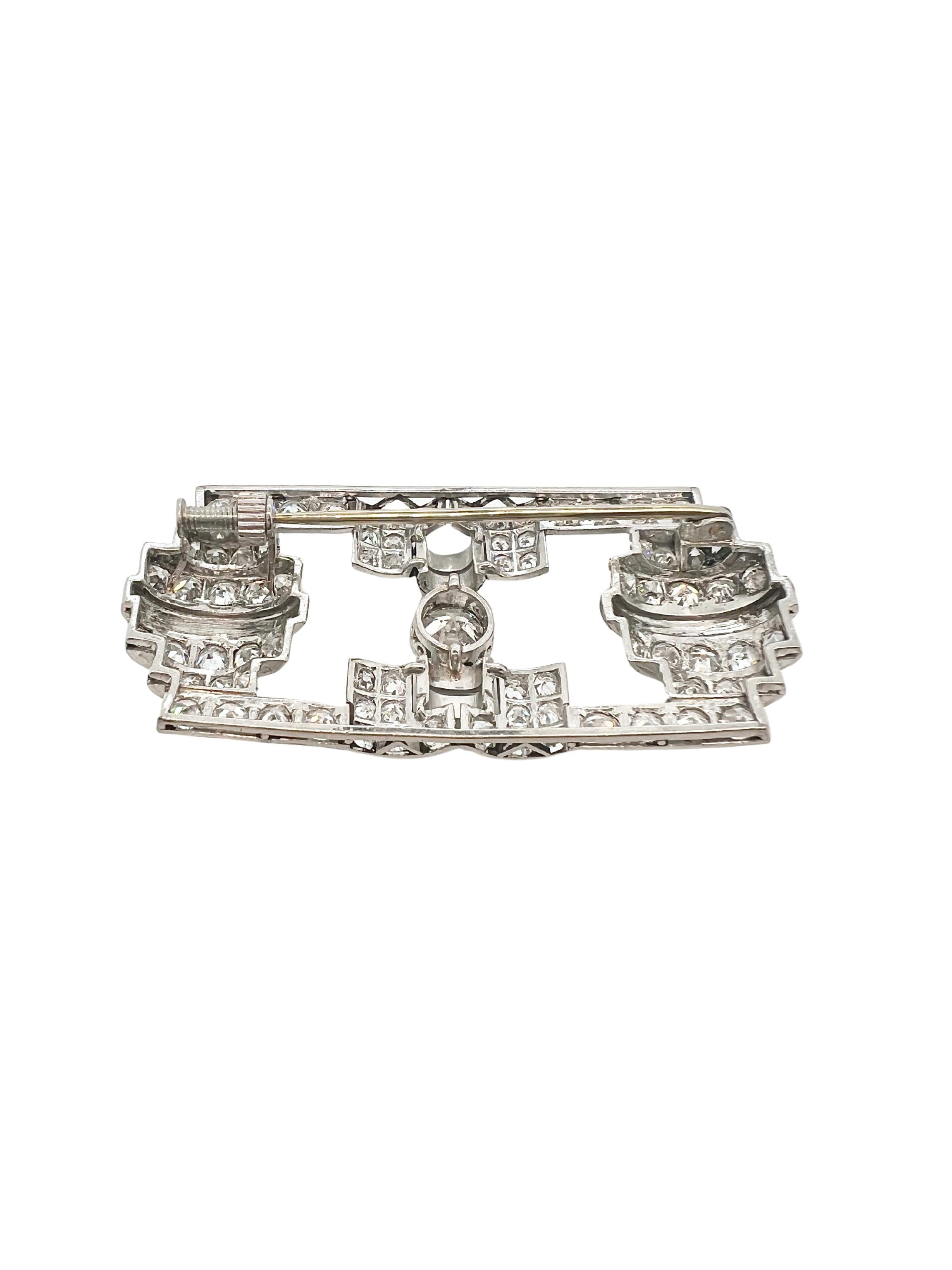 Platinum Diamond and Black Enamel Brooch