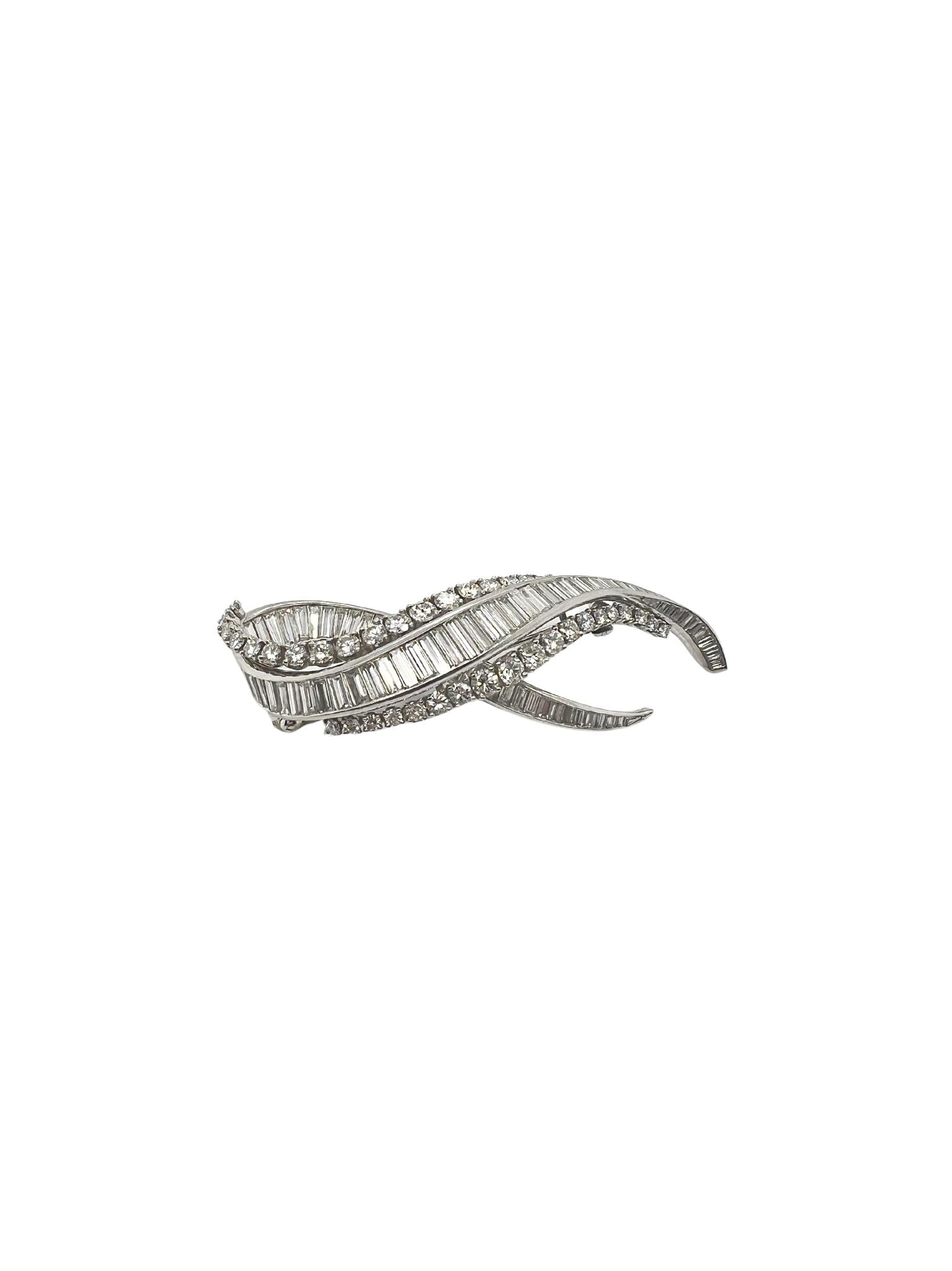 Platinum and Diamond Ribbon Clip-Brooch