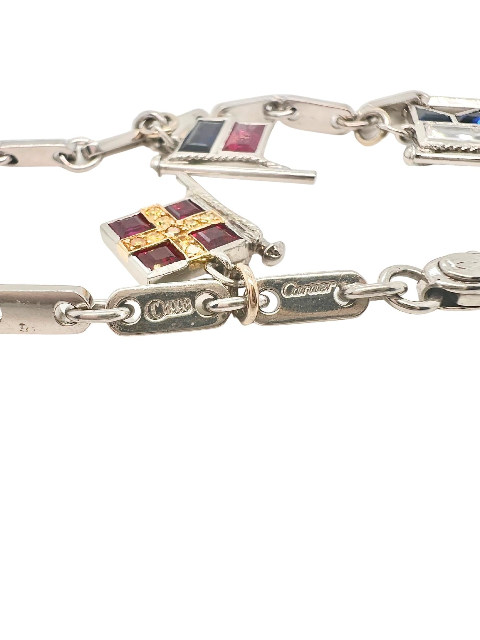 Cartier 18k White Gold Platinum Colored Stone Diamond Charm Bracelet