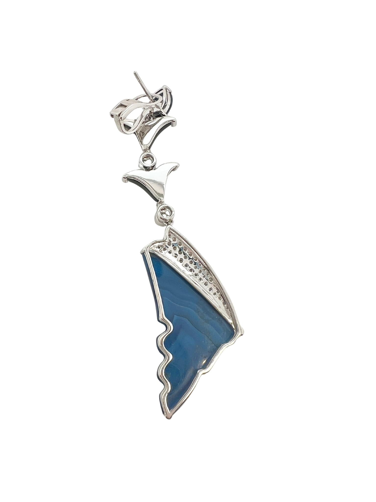 18k White Gold, Agate, Onyx, Sapphire and Diamond Butterfly Wing Earrings