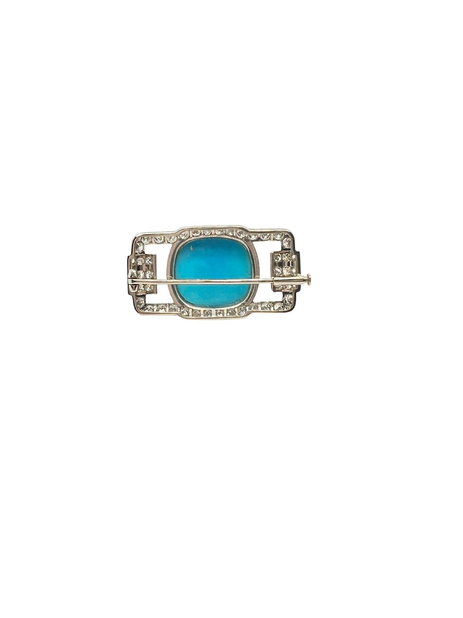 Platinum Turquoise Onyx and Diamond Brooch
