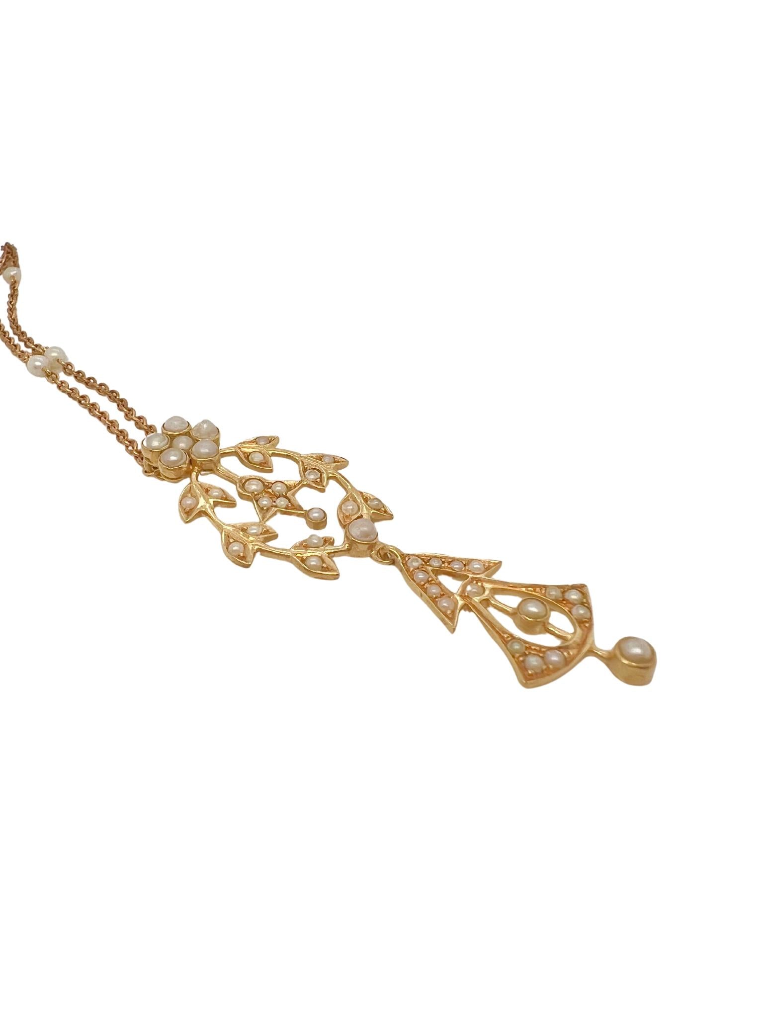 Victorian 18K Yellow Gold and Seed Pearl Necklace