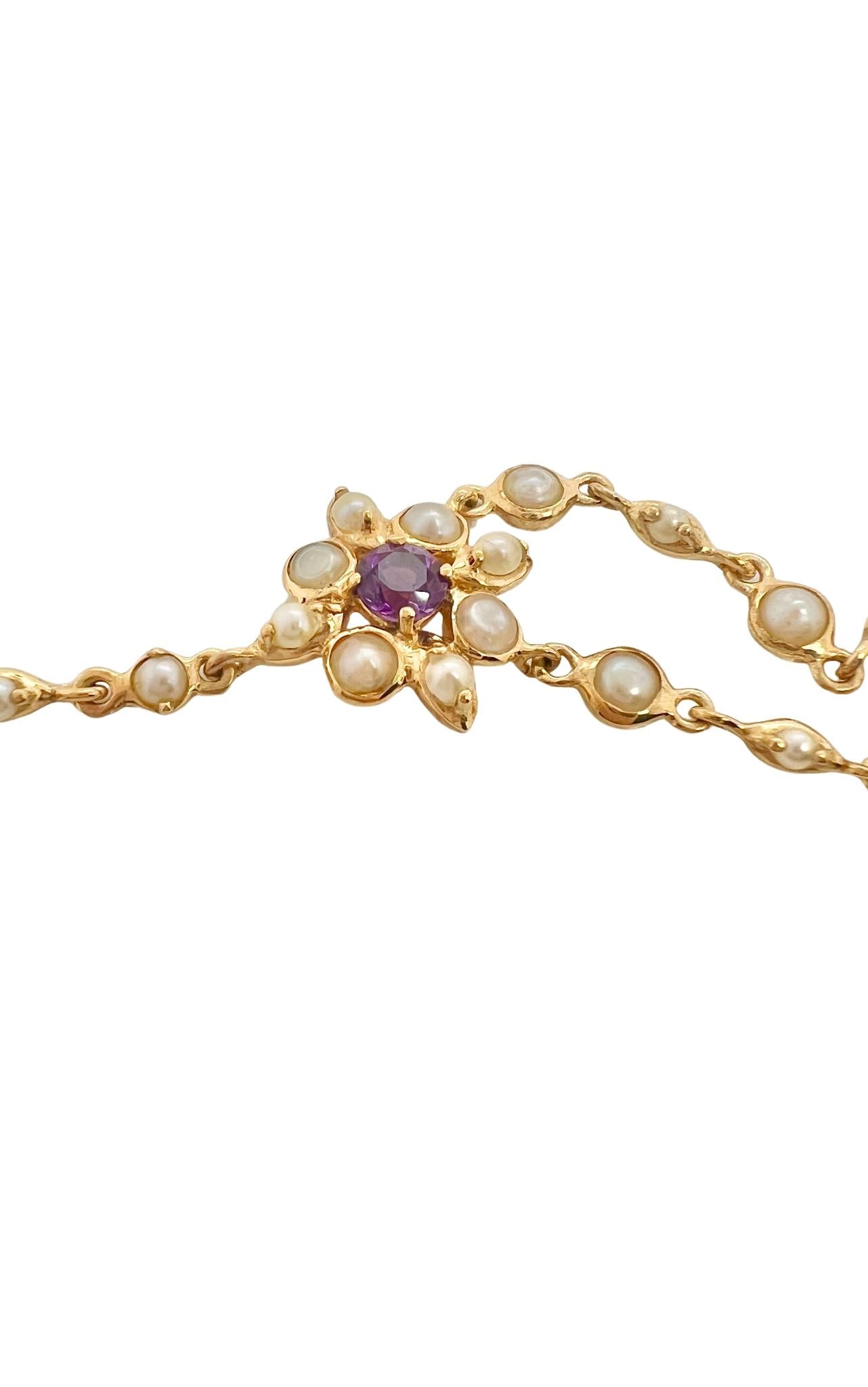 Victorian 18k Yellow Gold Amethyst Seed Pearl Bracelet