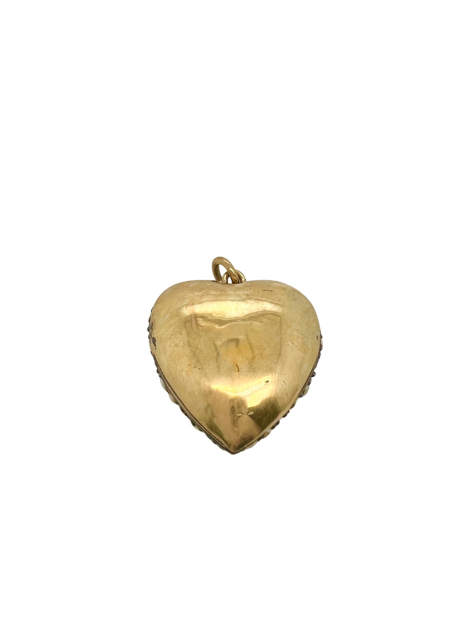 Victorian 18k Gold Ruby Pearls Heart Shaped Pendant