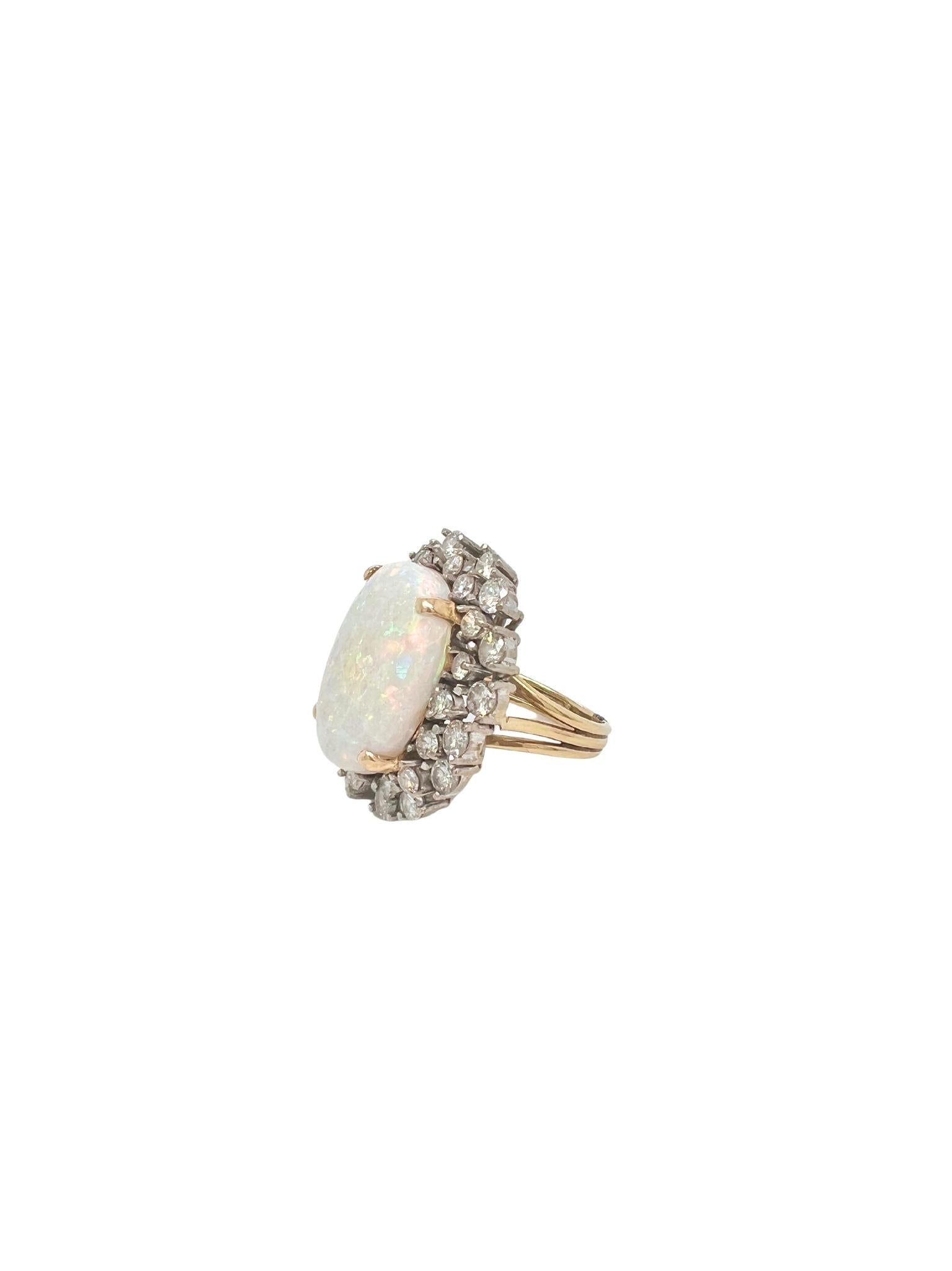 White Opal and Diamond Two-Color 14k Gold Ring