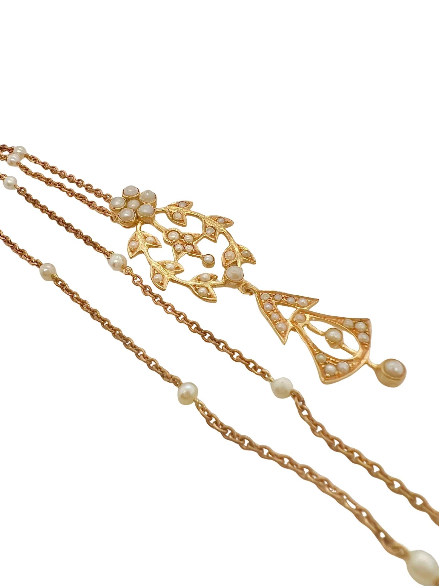 Victorian 18K Yellow Gold and Seed Pearl Necklace
