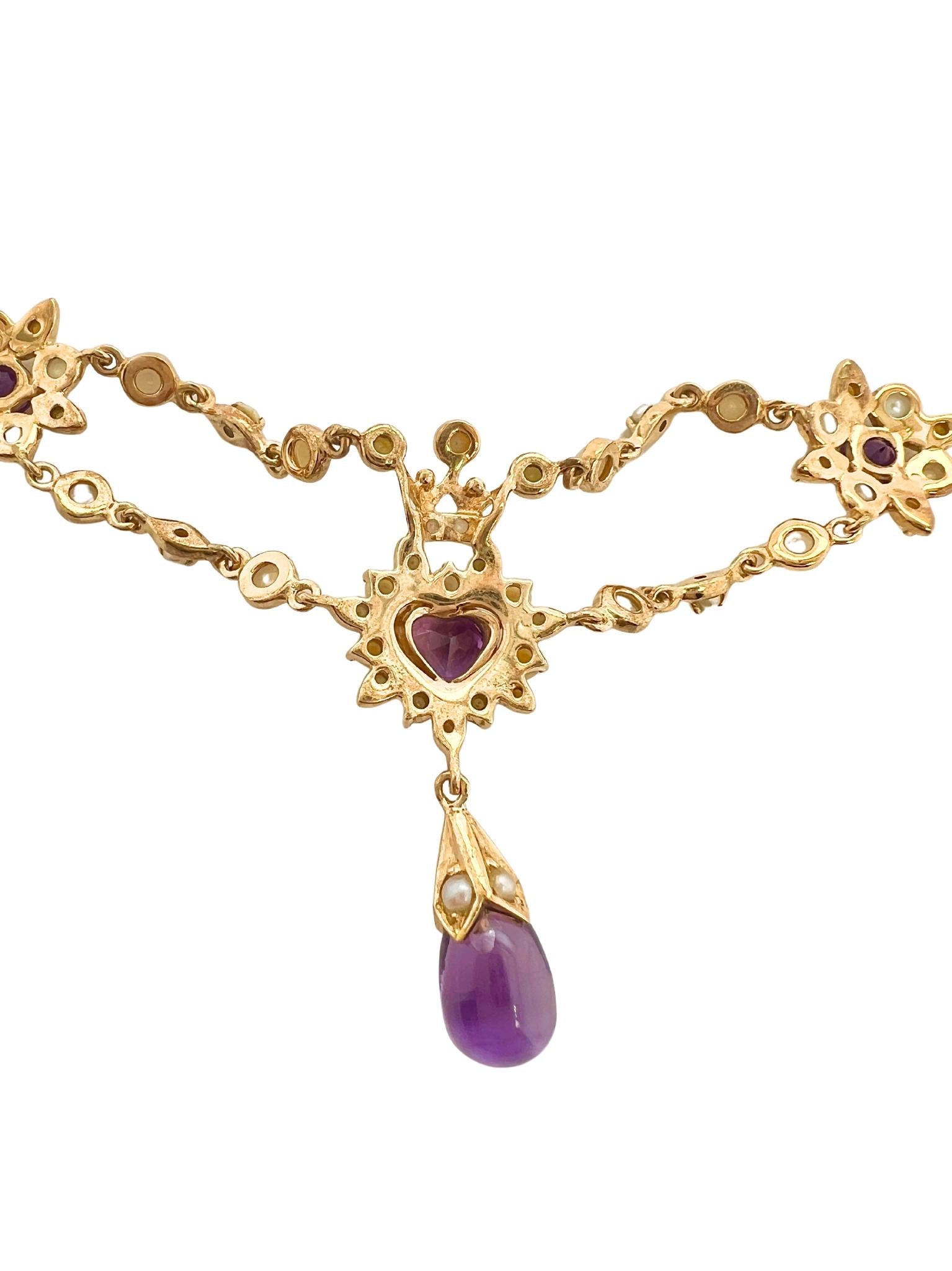 Victorian 18k Yellow Gold Amethyst Seed Pearl Bracelet