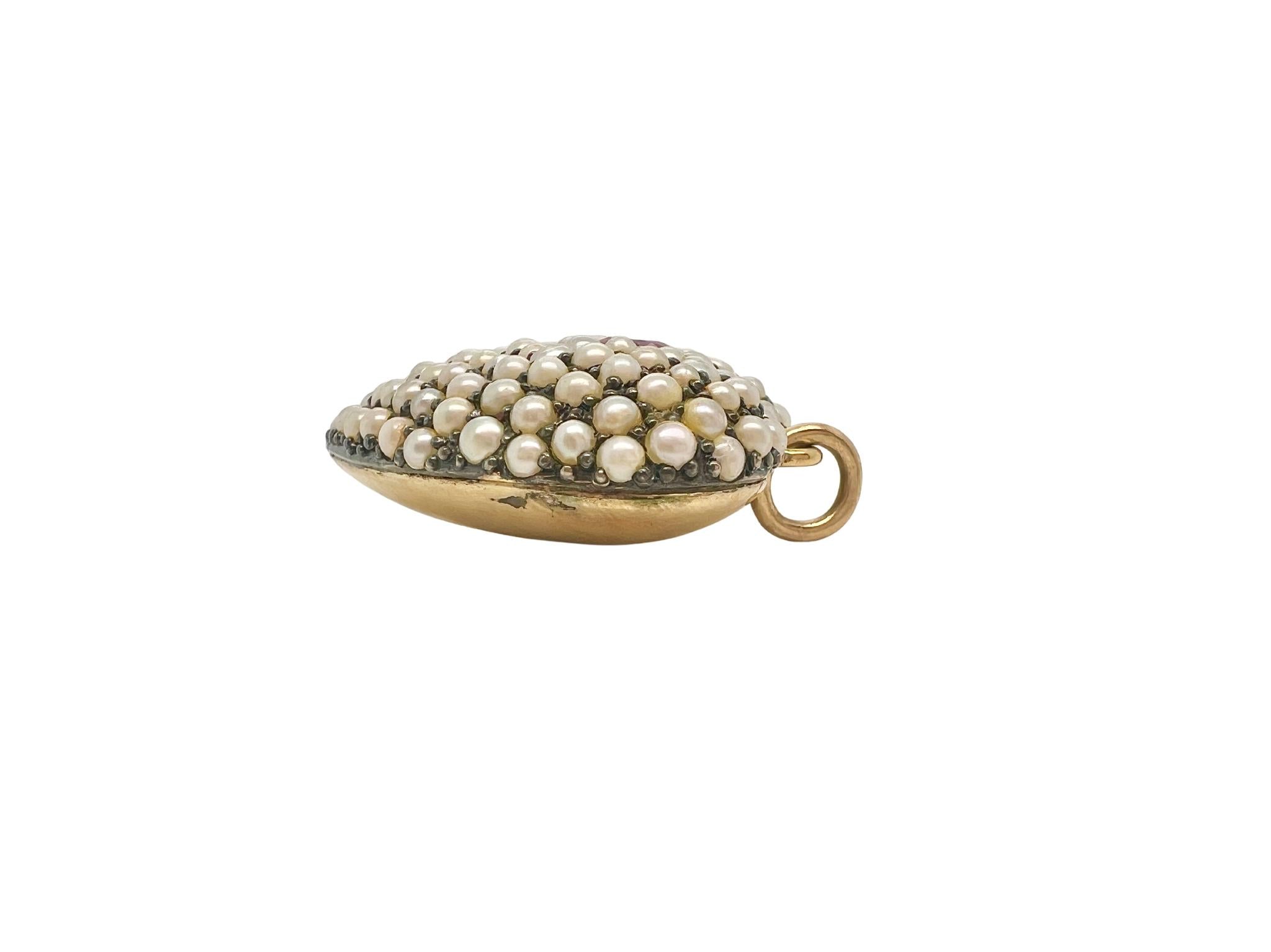 Victorian 18k Gold Ruby Pearls Heart Shaped Pendant