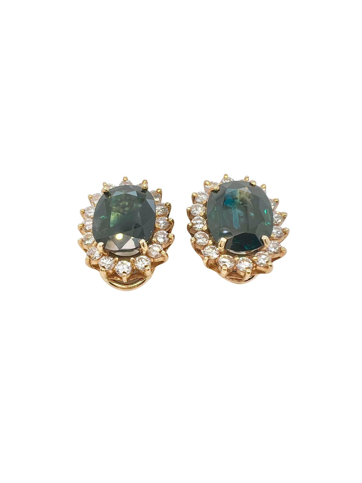 Pair of 14k Gold, Sapphire and Diamond Earrings Earclips