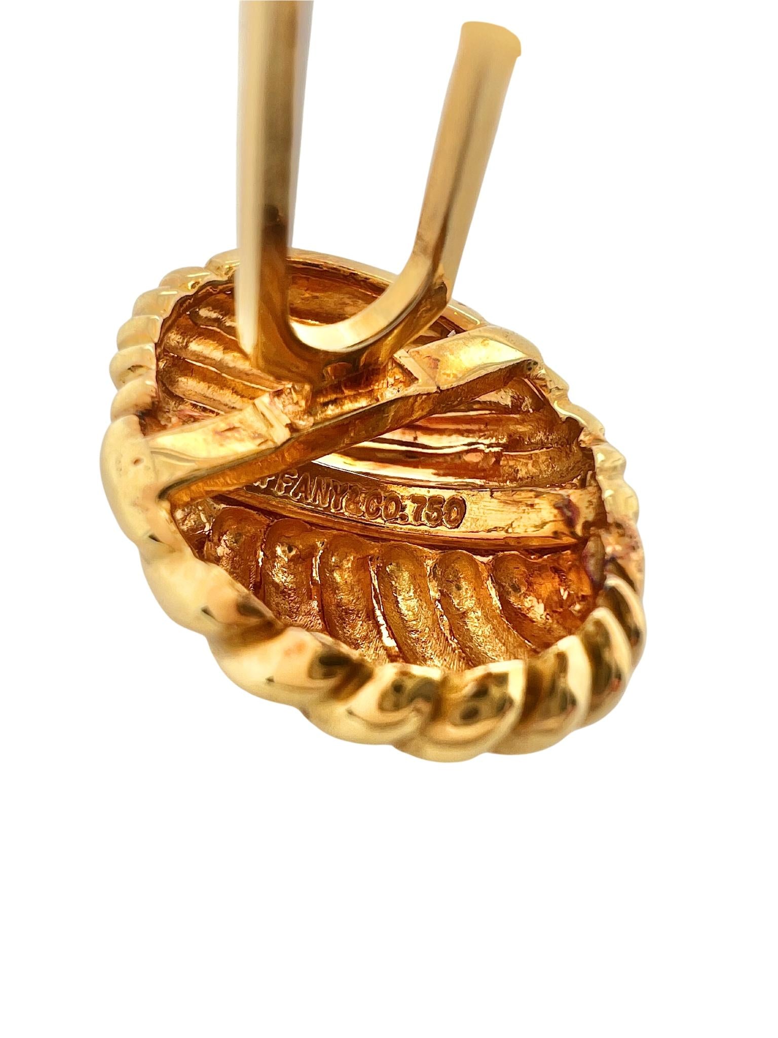 Tiffany & Co 18k Yellow Gold Oval Woven Rope Knot Cufflinks