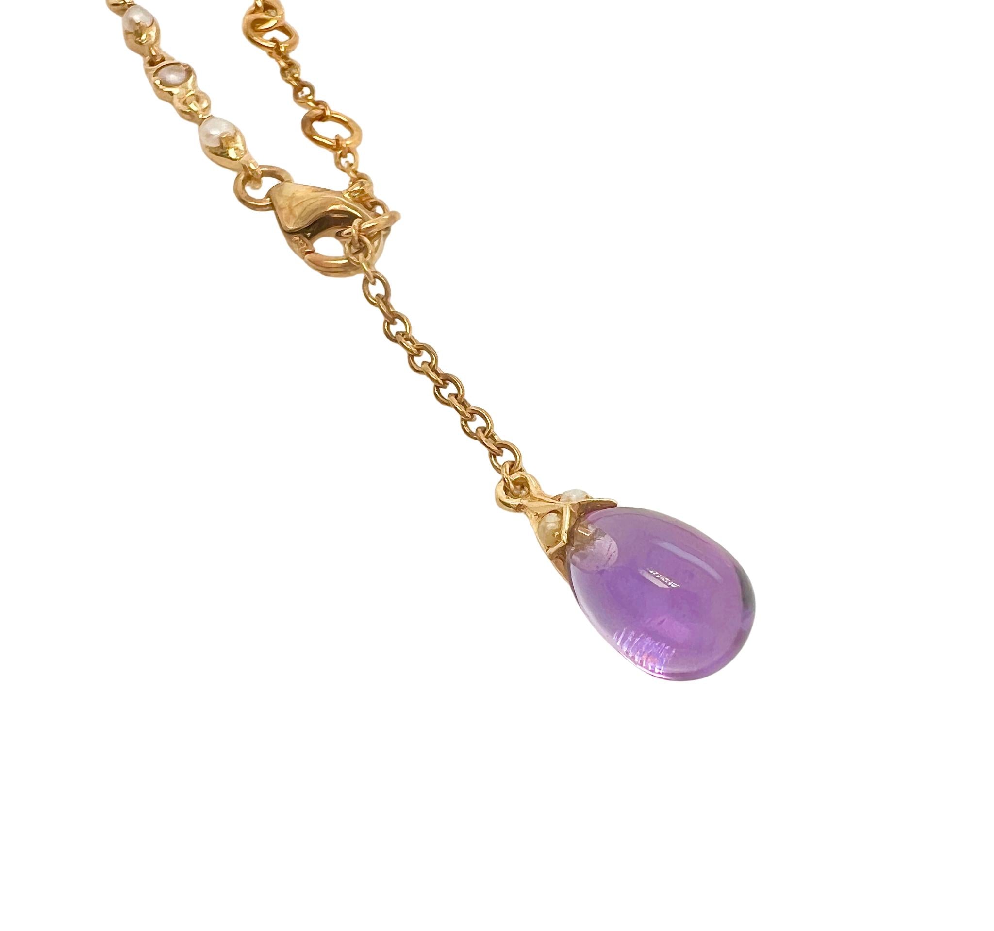 Victorian 18k Yellow Gold Amethyst Seed Pearl Necklace