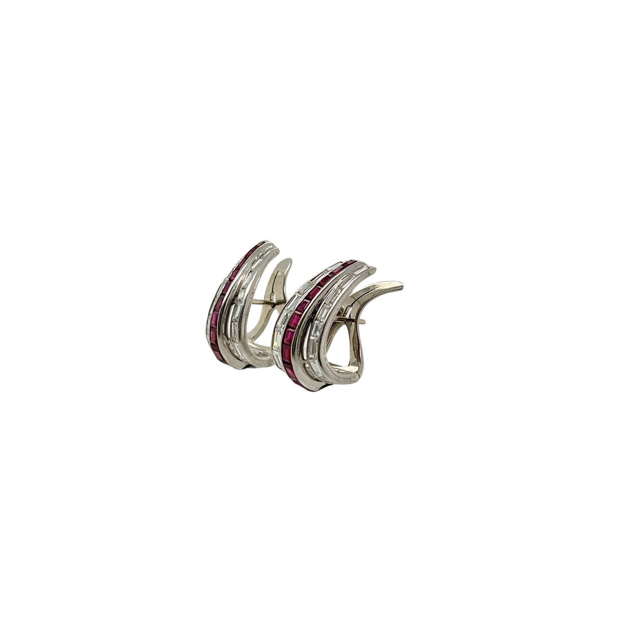 Oscar Heyman Ruby Diamond Hoop Earrings