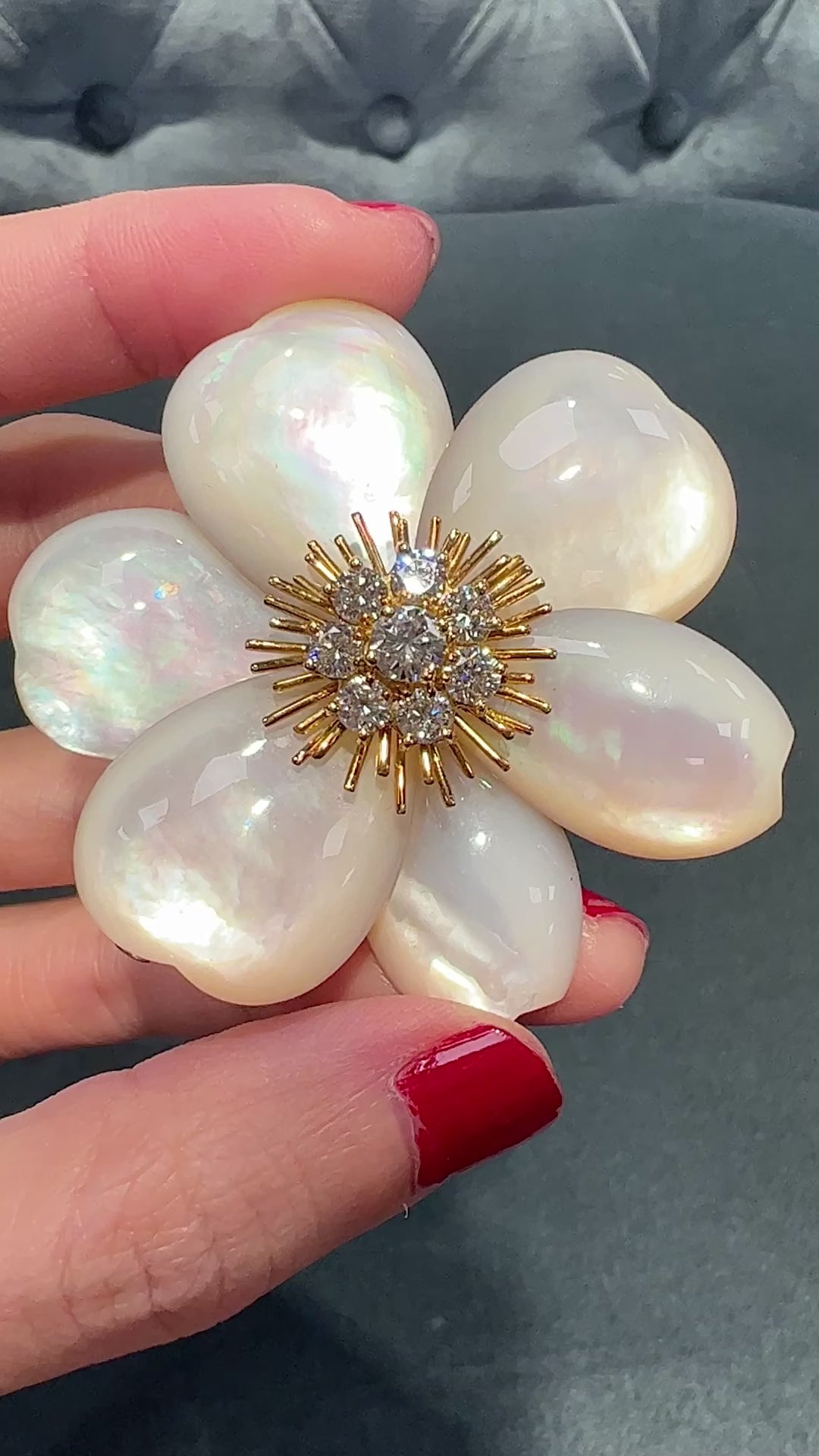 Van Cleef & Arpels 18K Gold, Mother of Pearl and Diamond Flower Brooch