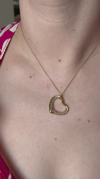 Tiffany & Co Elsa Peretti Open Heart 18k Gold Diamond Pendant Necklace
