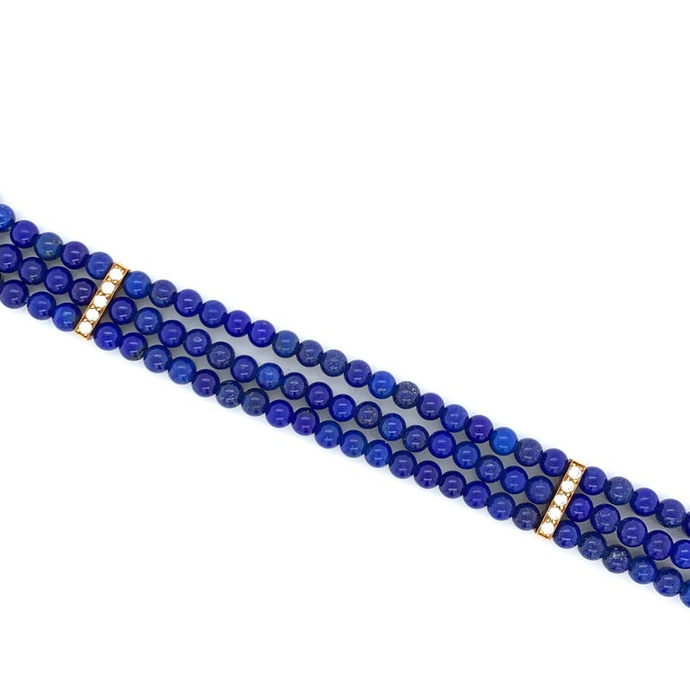 Cartier 18 Karat Gold, Lapis Luzuli, Turquoise and Diamond Multistrand Bracelet