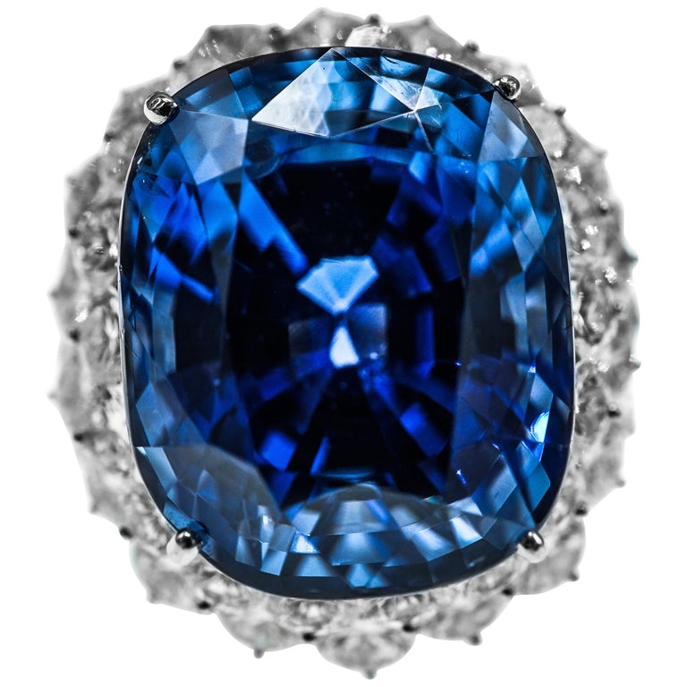 46.31 Carat AGL Ceylon Sapphire Diamond Ring