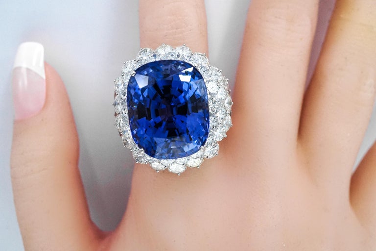 46.31 Carat AGL Ceylon Sapphire Diamond Ring