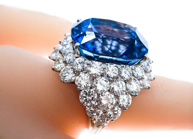 46.31 Carat AGL Ceylon Sapphire Diamond Ring