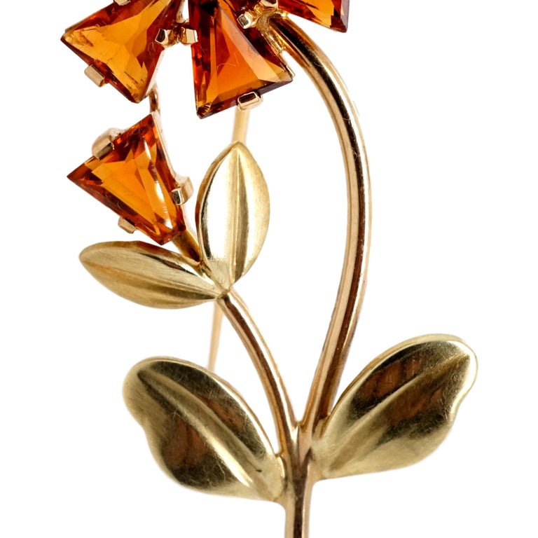 Cartier 14 Karat Yellow Gold and Diamond Citrine Flower Brooch