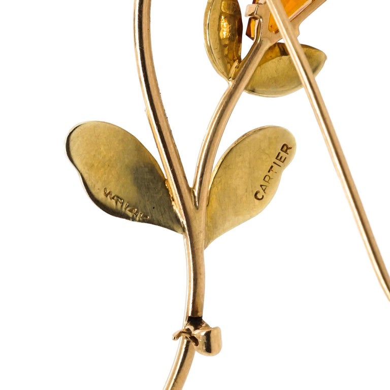 Cartier 14 Karat Yellow Gold and Diamond Citrine Flower Brooch