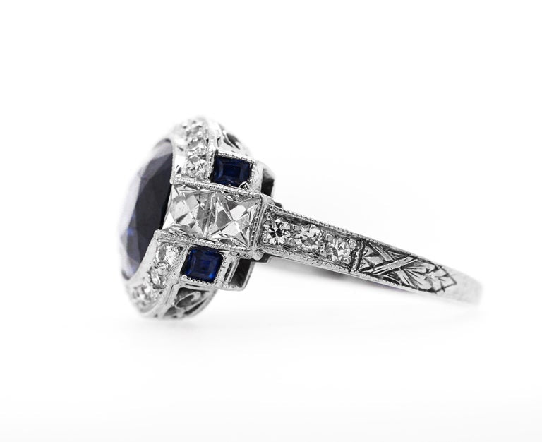 Platinum and Sapphire and Diamond Ring