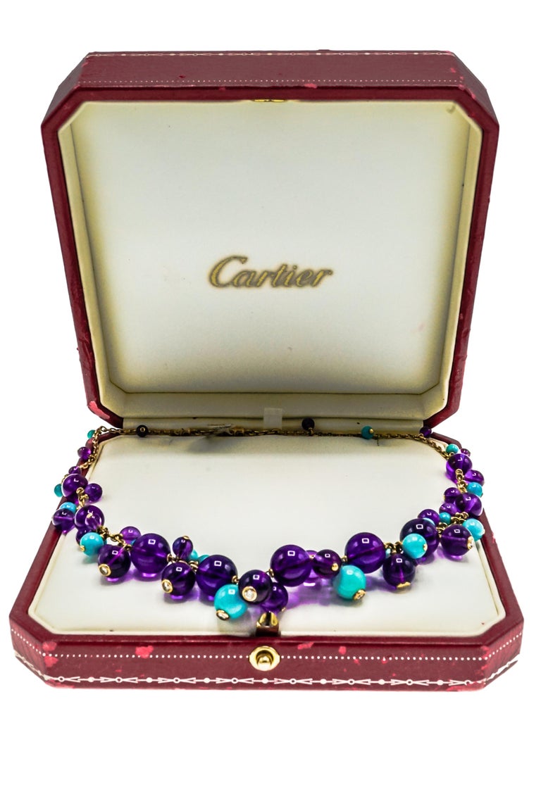 Cartier, France Turquoise, Amethyst and Diamond Necklace