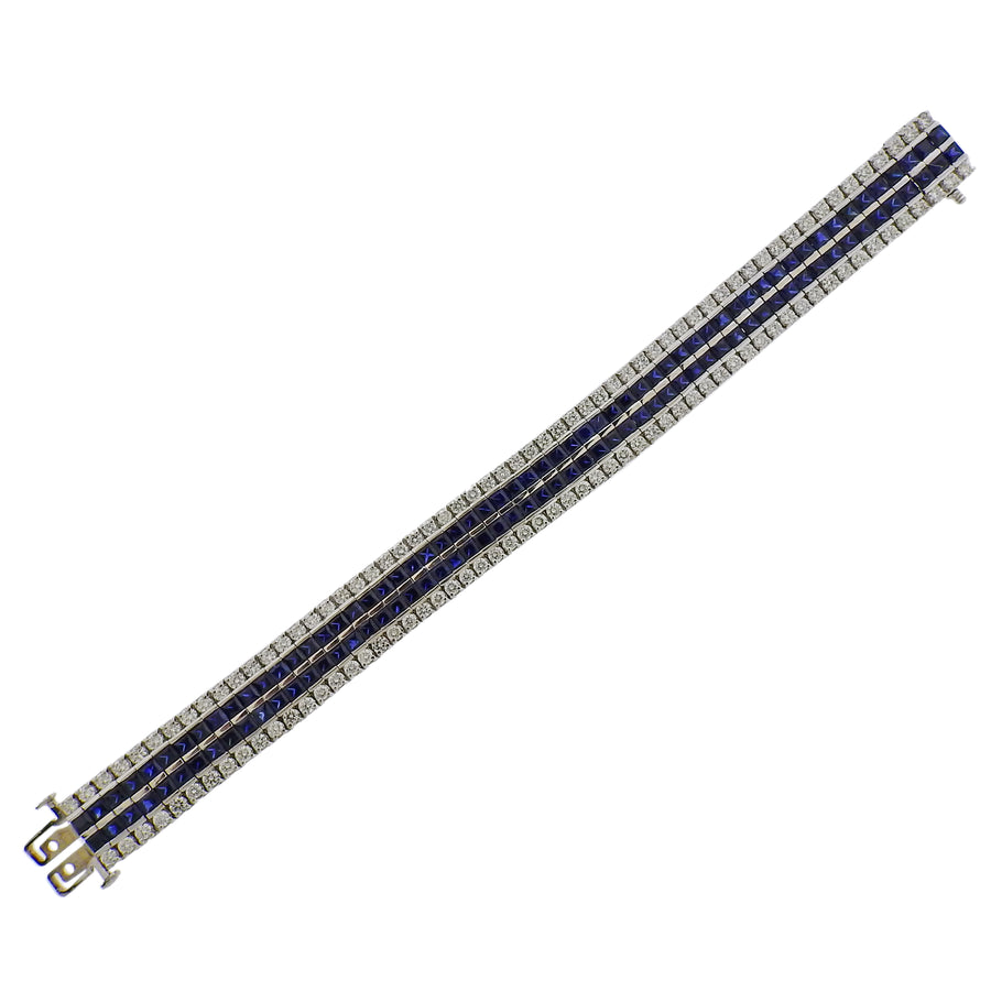 Platinum Diamond French Cut Sapphire Bracelet